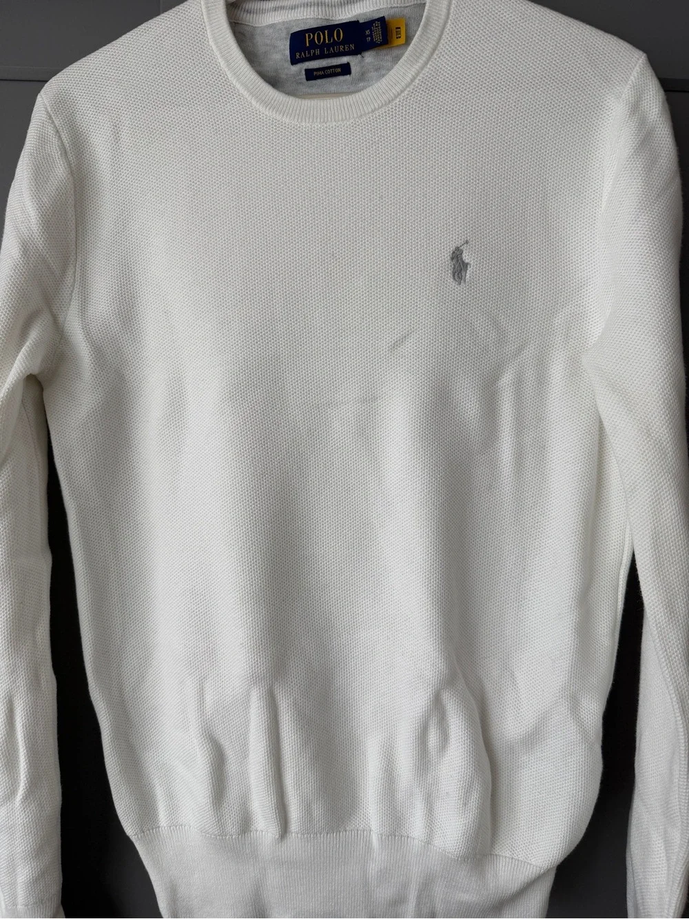 Polo by Ralph Lauren White Mesh-Knit Cotton Crewneck Sweater XS Men